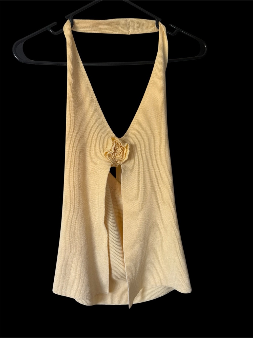 Amazon Cream Halter Knit Tank with Floral Applique